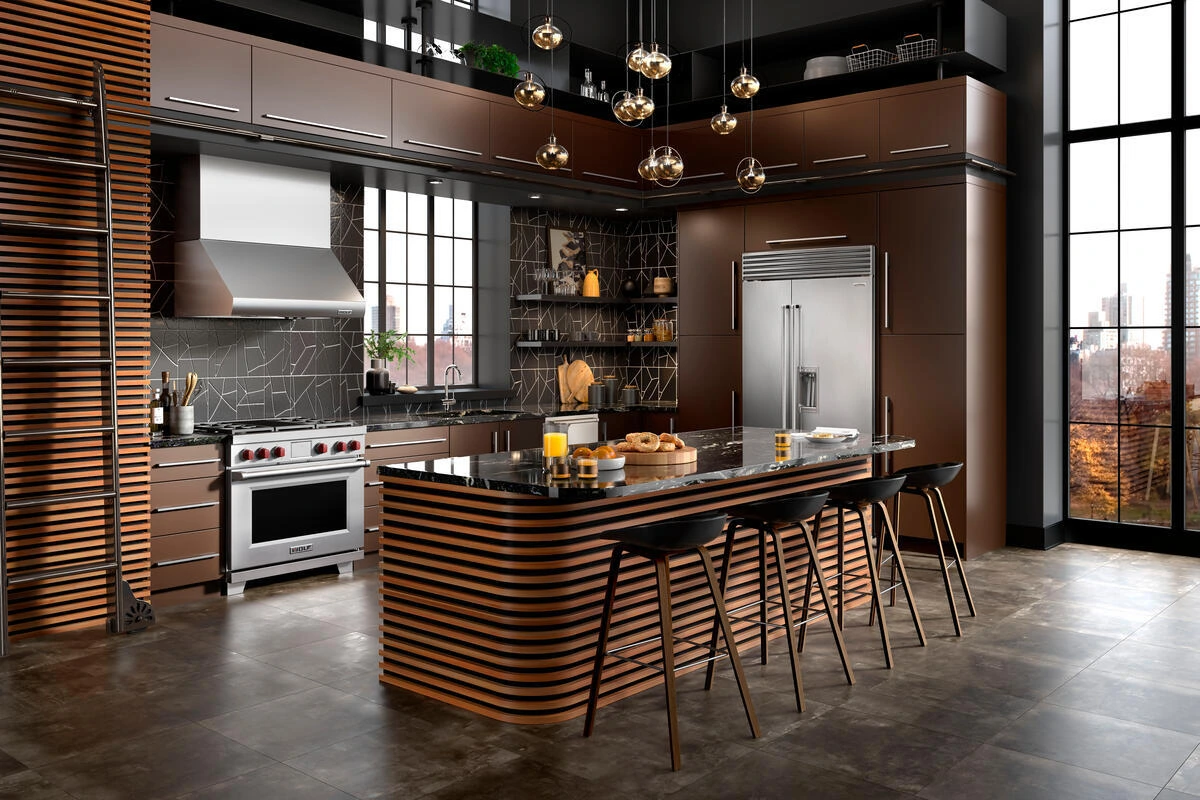 Sub-Zero A kitchen featuring the Sub-Zero CL4250SD/S/P side by side refrigerator and matching applainces